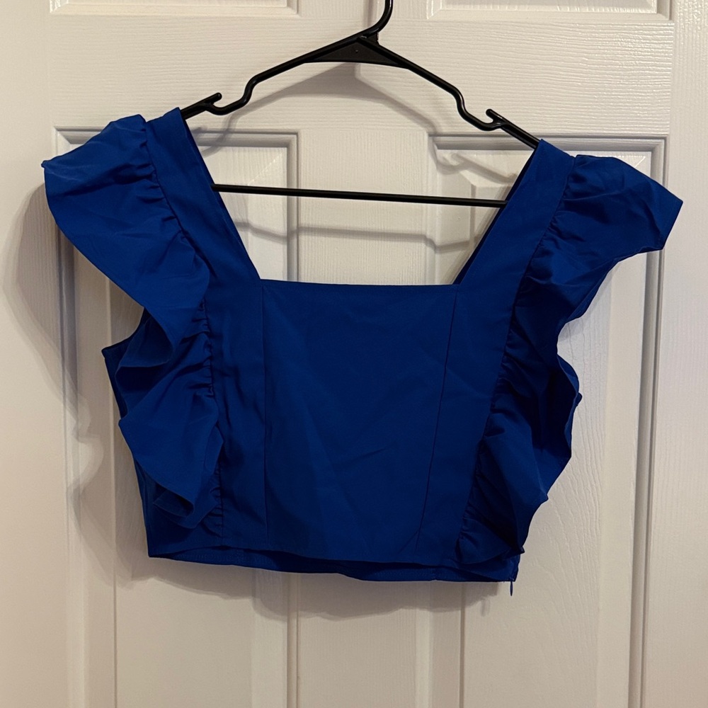 SHEIN Elegant Blue Ruffle Sleeve Crop Top